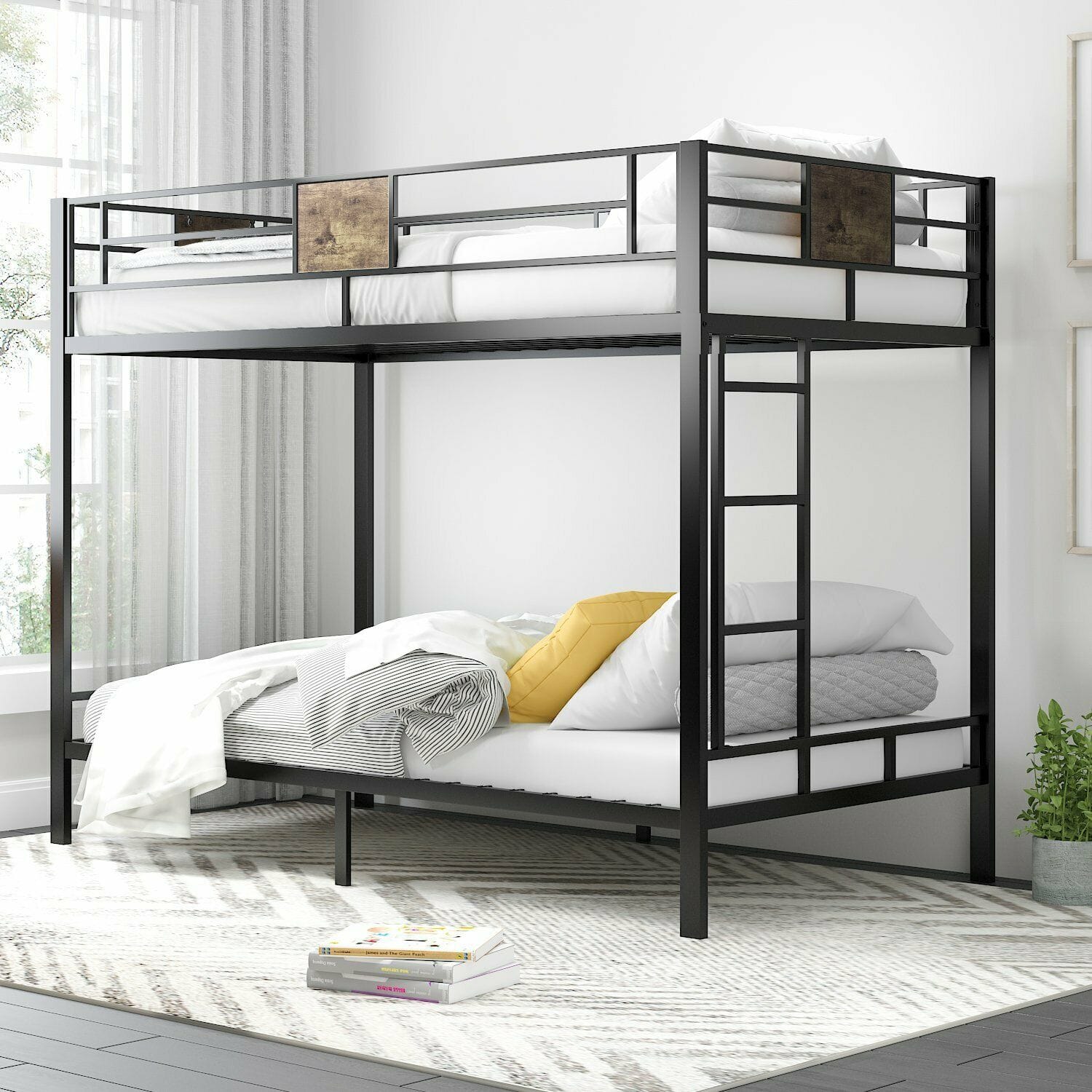 Bunk Beds Metal Twin Size Bunk Beds Frame with Stairs, Black