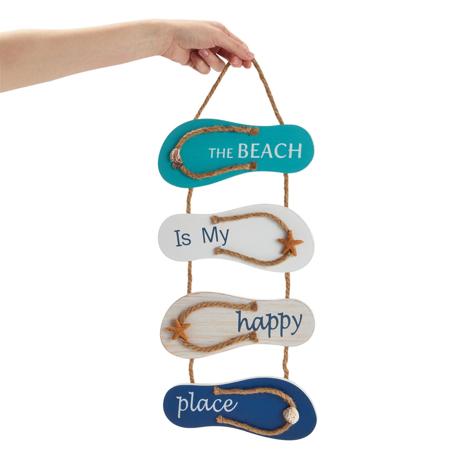 Hanging Flip Flop Beach Decor Wall Sign, Nautical Home Decorations, 8.5 x 20 In