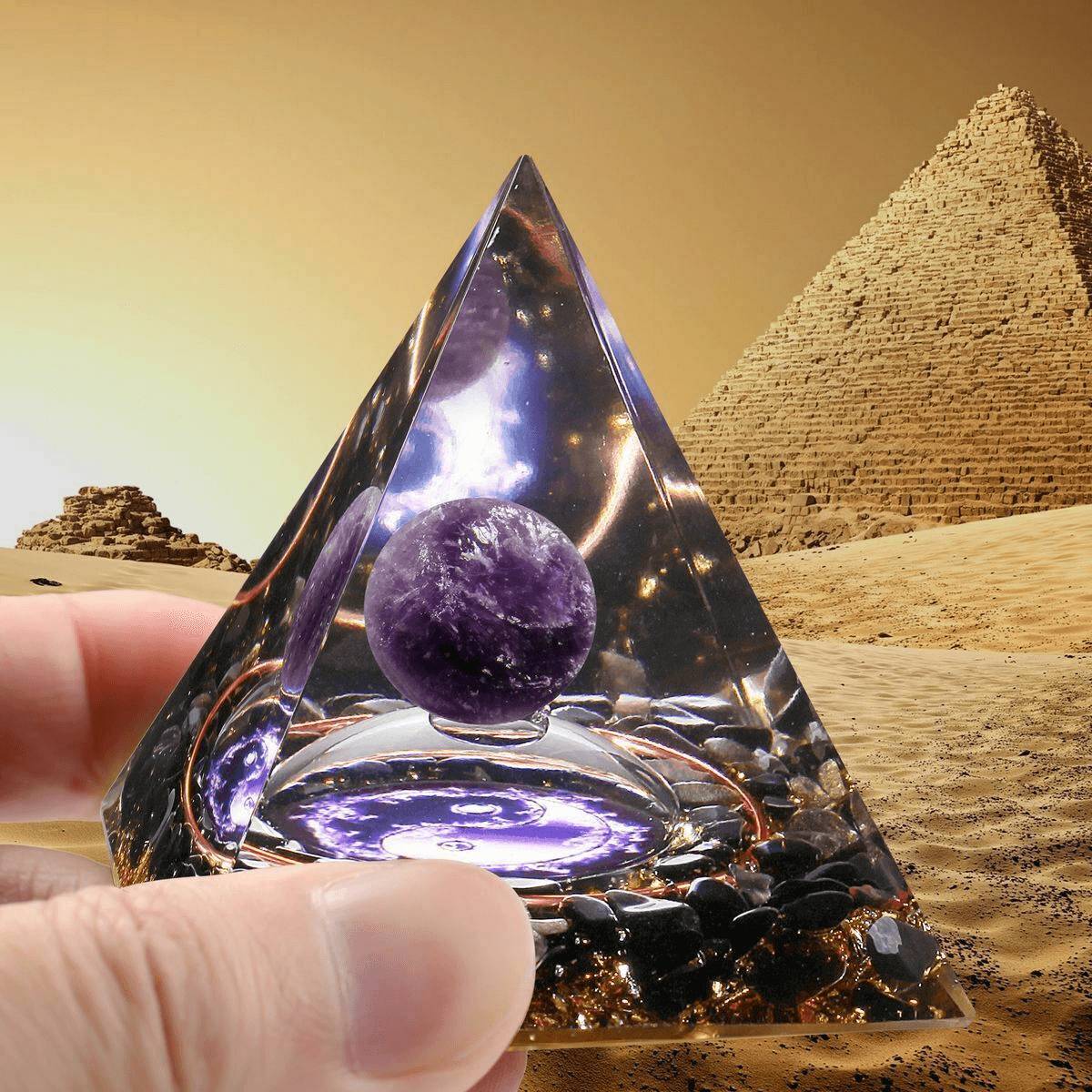 Orgonite Pyramid Amethyst Peridot Healing Crystal Energy Orgone EMF Protection
