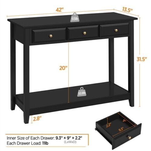 Narrow Console Table Sofa Table with 3 Drawers and Storage Shelves for Entryway