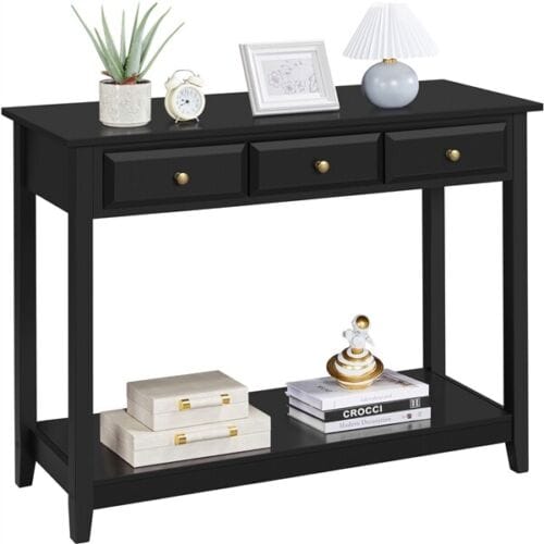 Narrow Console Table Sofa Table with 3 Drawers and Storage Shelves for Entryway