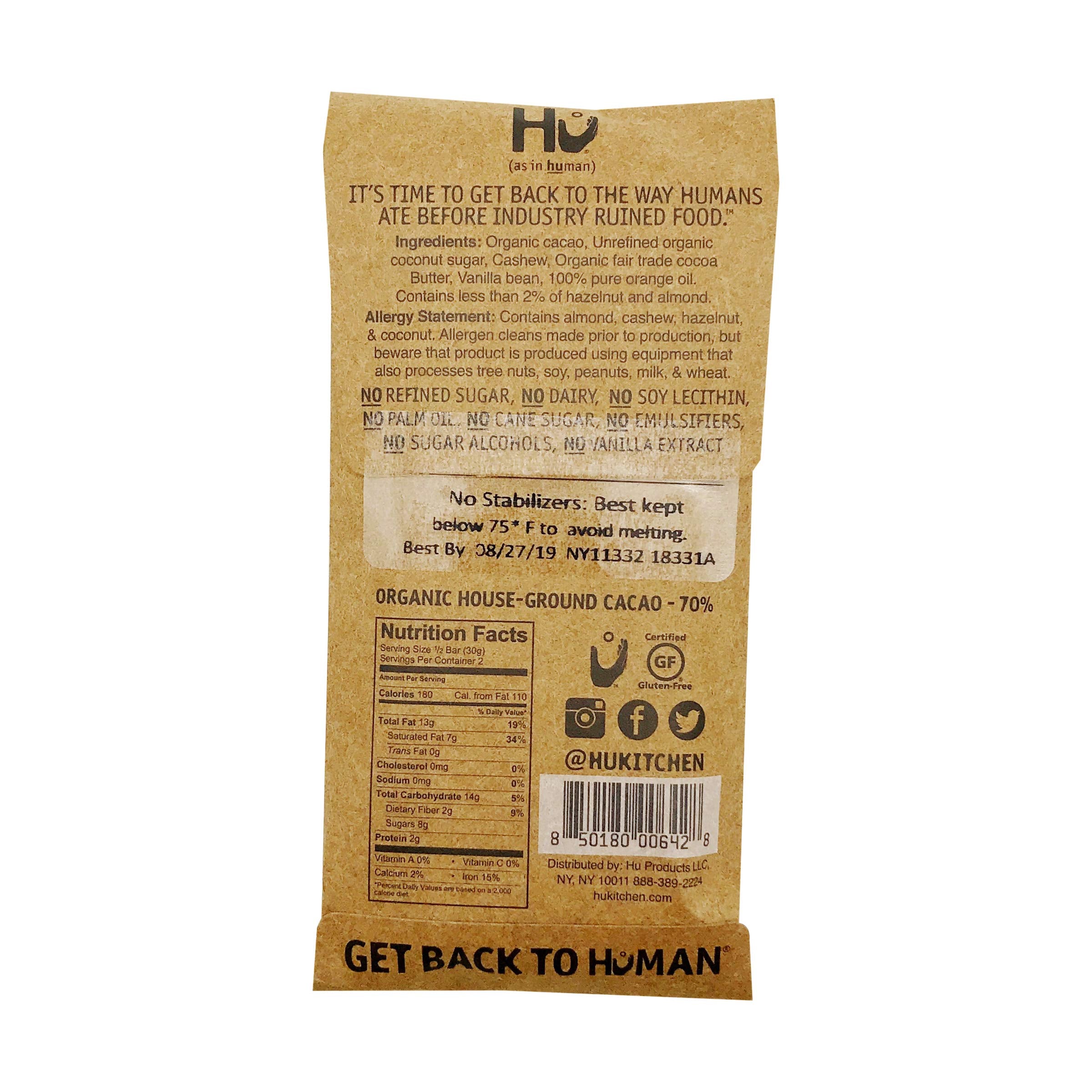 Hu Kitchen Orange Cashew Butter Chocolate Bar, 2.1 OZ