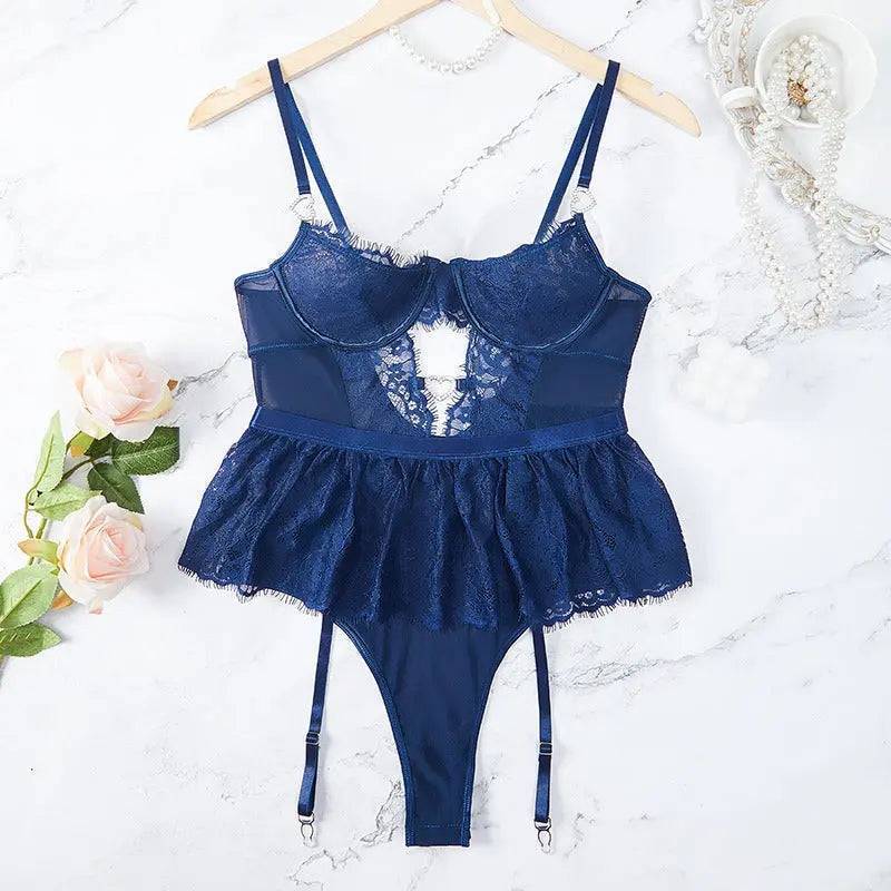 Passion Blue Lace BabyDoll&Gartered