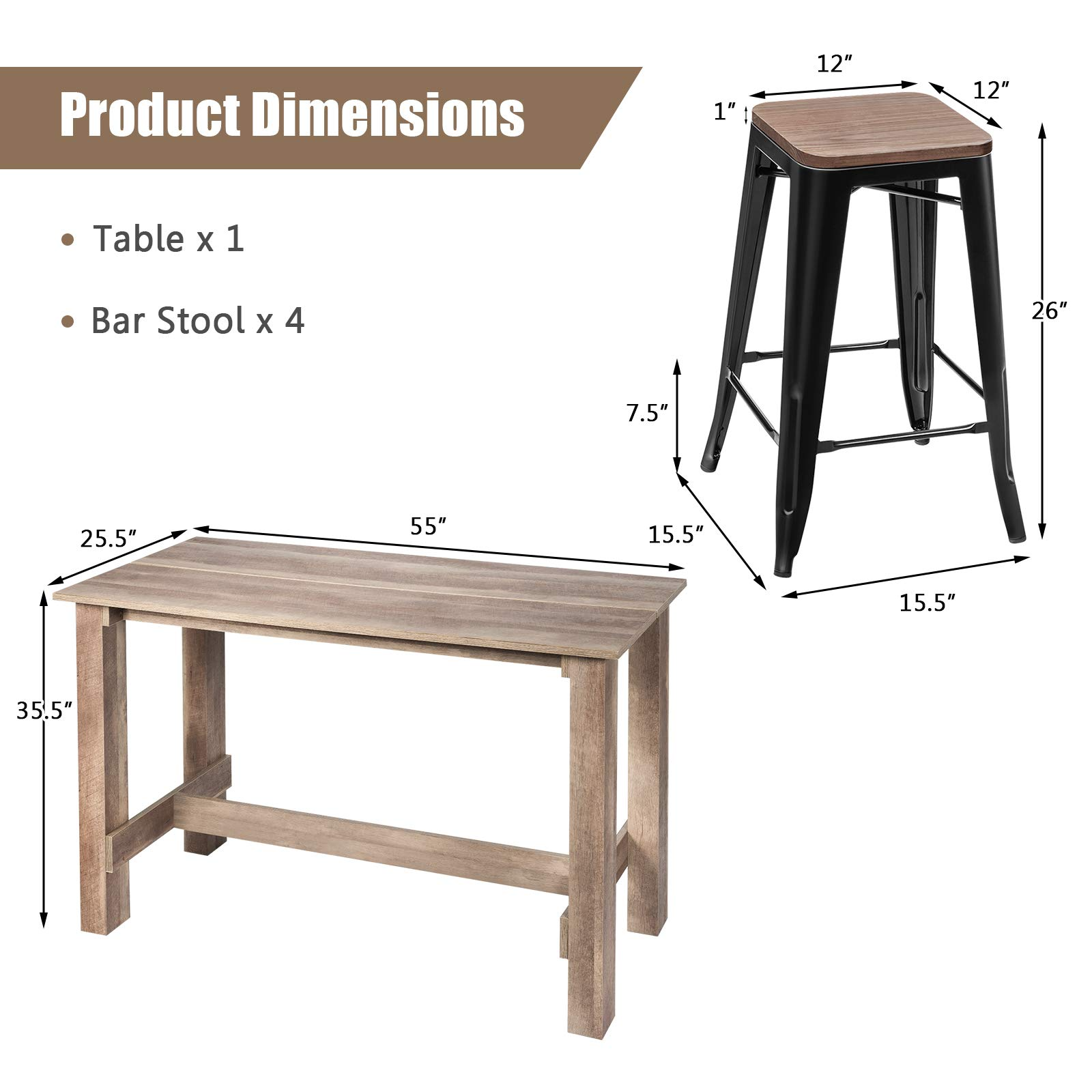 Giantex 5 Pcs Counter Height Dining Table Set