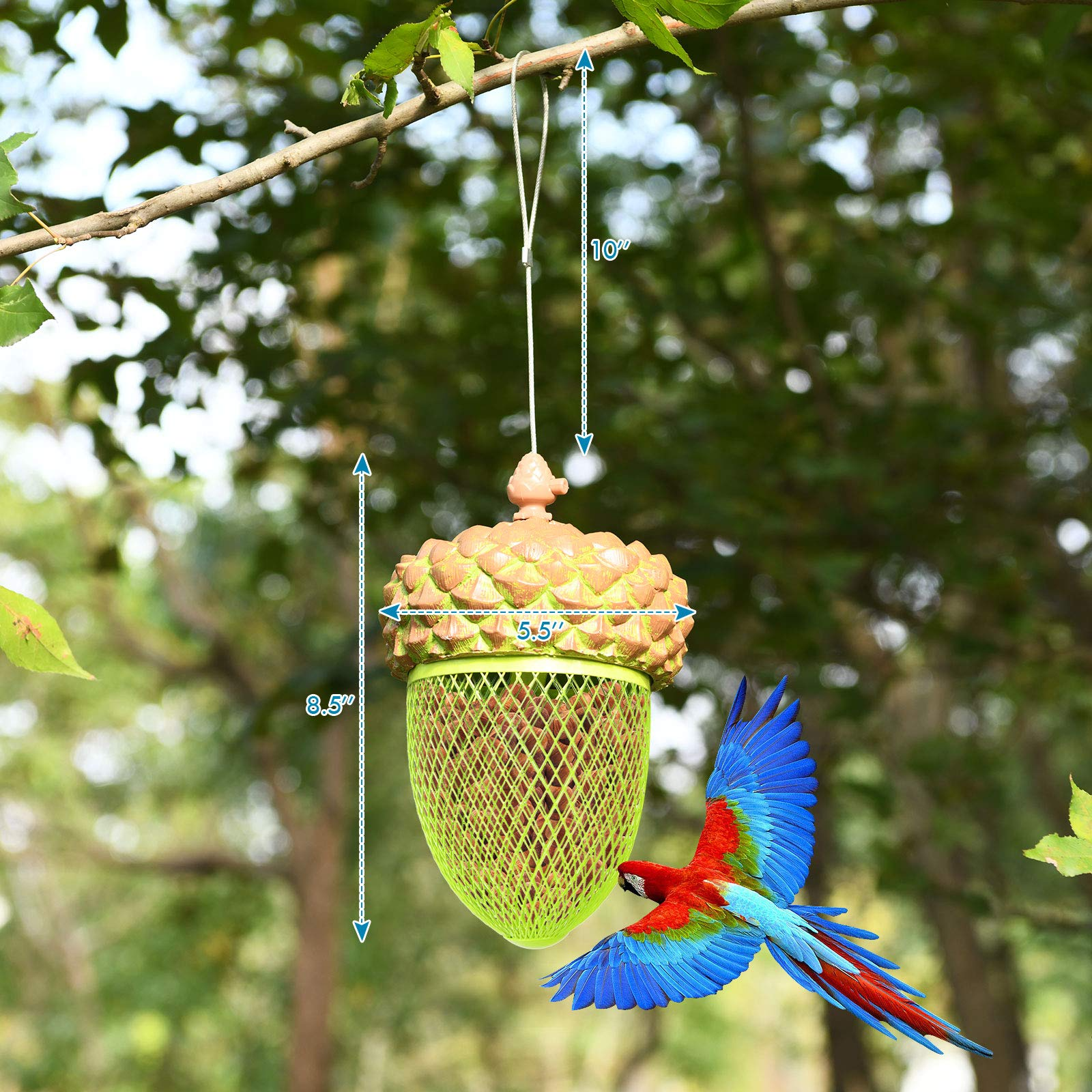 Giantex Metal Acorn Bird Feeder, Outdoor Hanging Food Dispenser with Stainless Steel Wire and Iron Grid