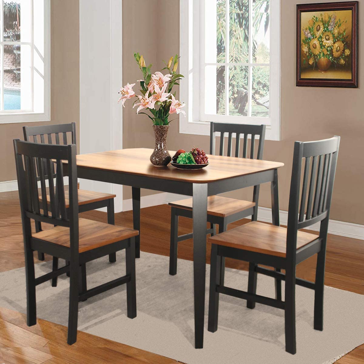 Giantex 5 Piece Dining Set with 4 Chairs,Dining Kitchen Table Set for 4 Person (Walnut & Black)