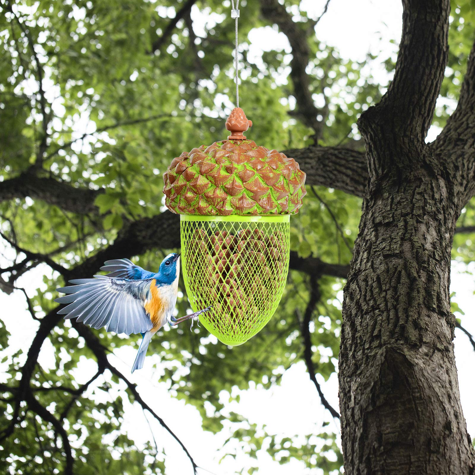 Giantex Metal Acorn Bird Feeder, Outdoor Hanging Food Dispenser with Stainless Steel Wire and Iron Grid