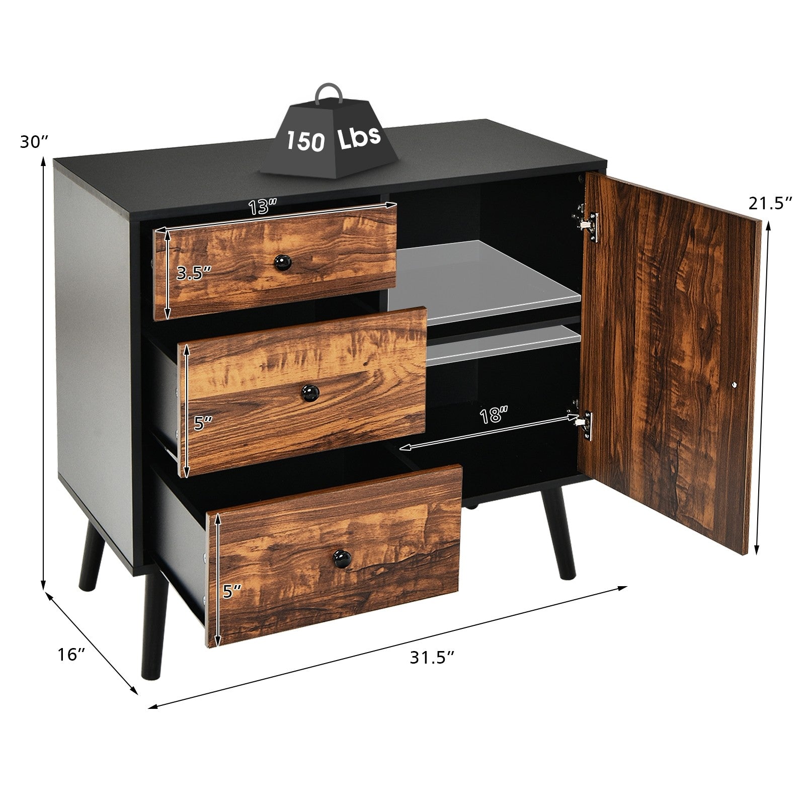 Storage Cabinet Buffet Sideboard with 3 Drawers