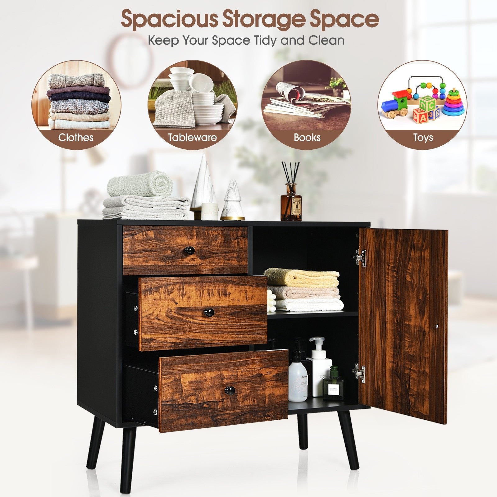 Storage Cabinet Buffet Sideboard with 3 Drawers