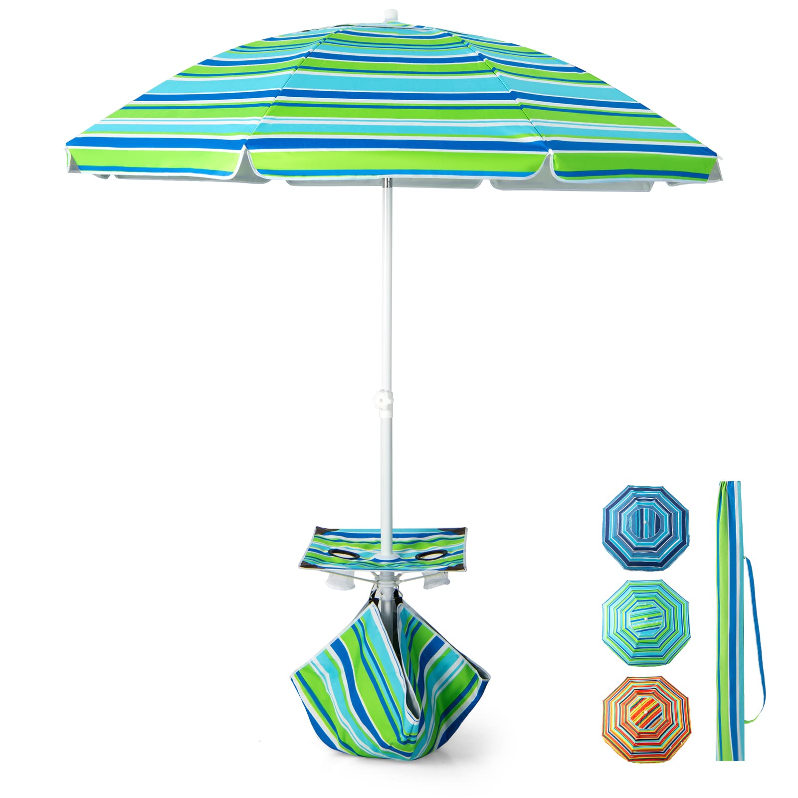 Giantex Beach Umbrella with Cup Holder Table and Sandbag