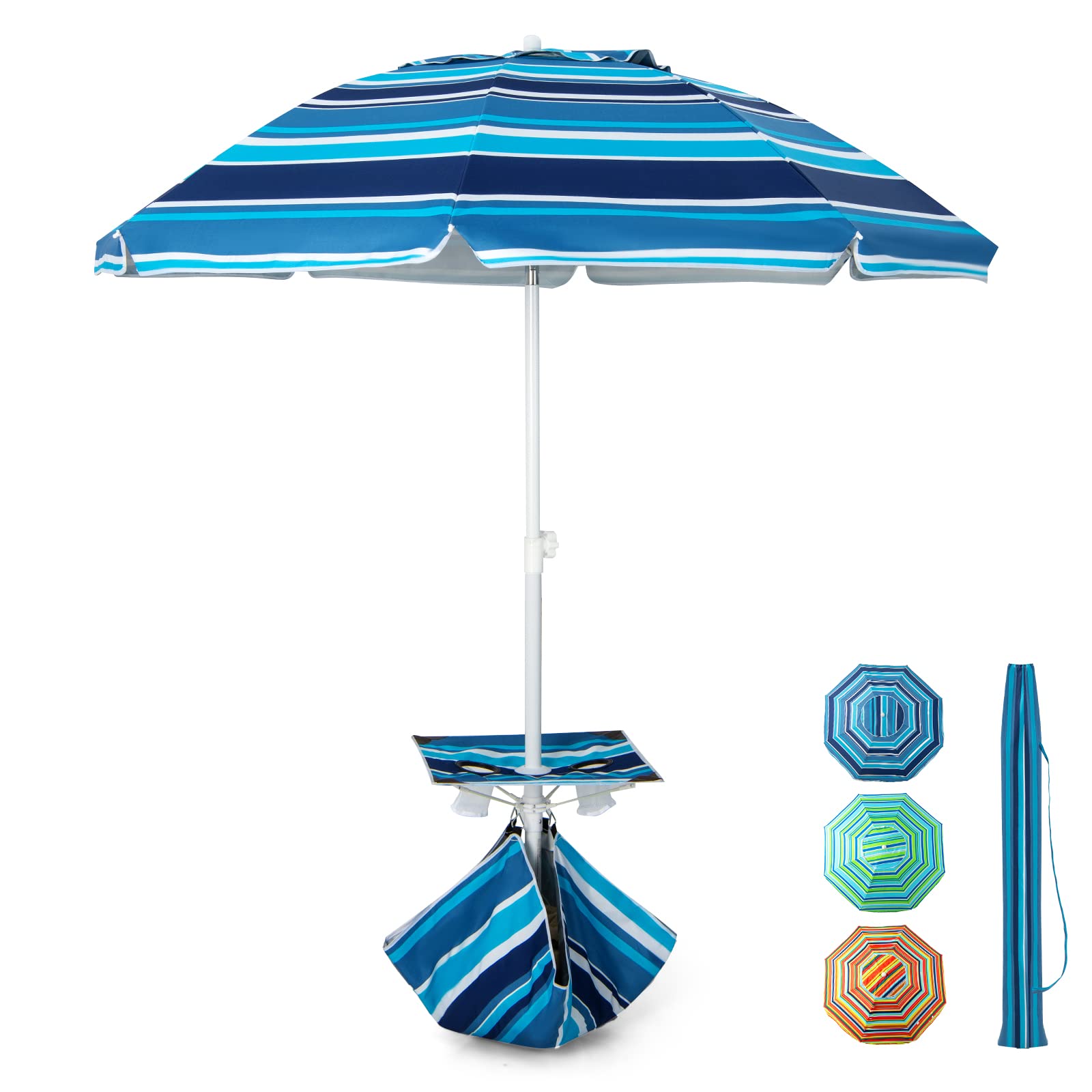 Giantex Beach Umbrella with Cup Holder Table and Sandbag