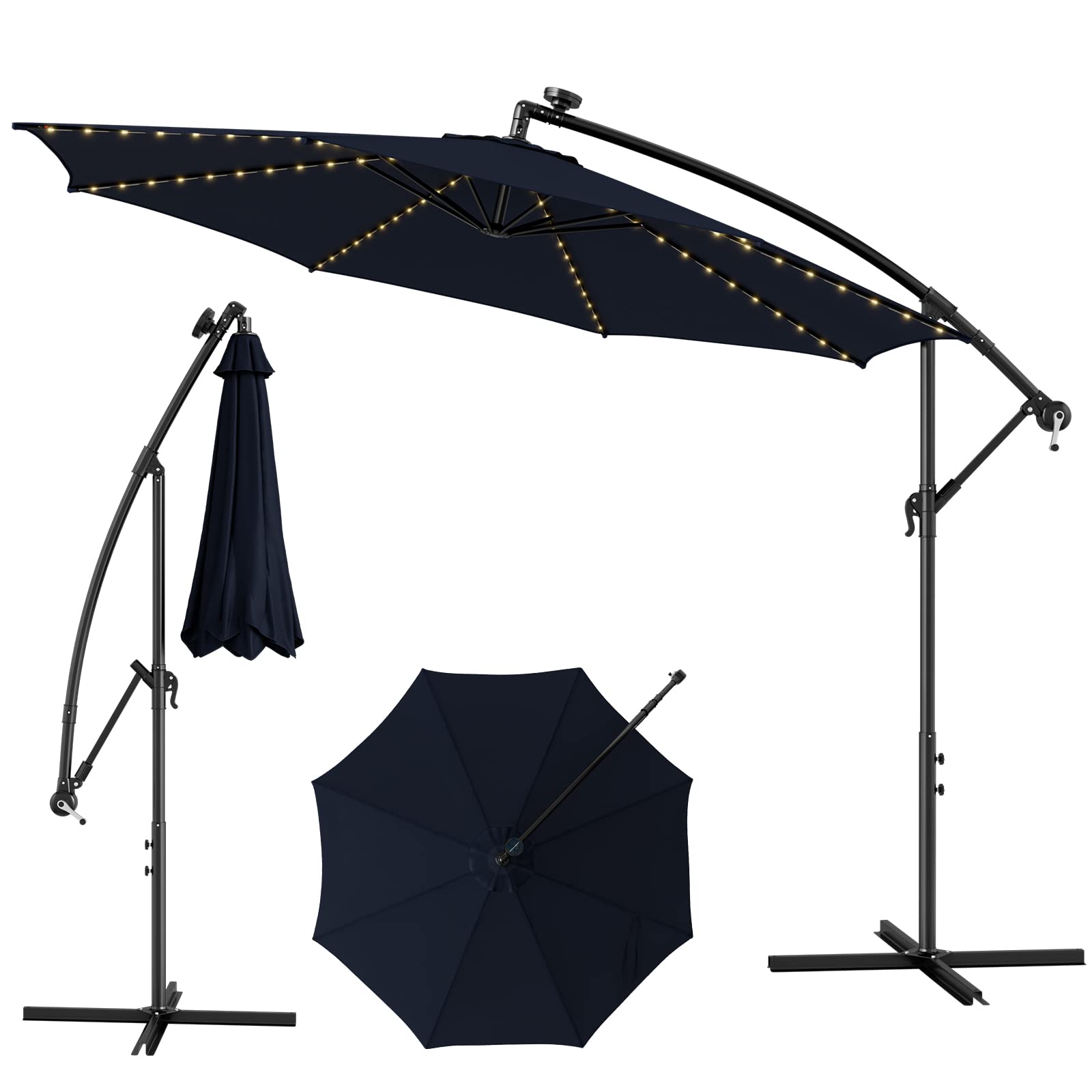 Giantex 10 ft Offset Patio Umbrella with 112 Solar Lights, Outdoor Cantilever Umbrellas with 8 Ribs