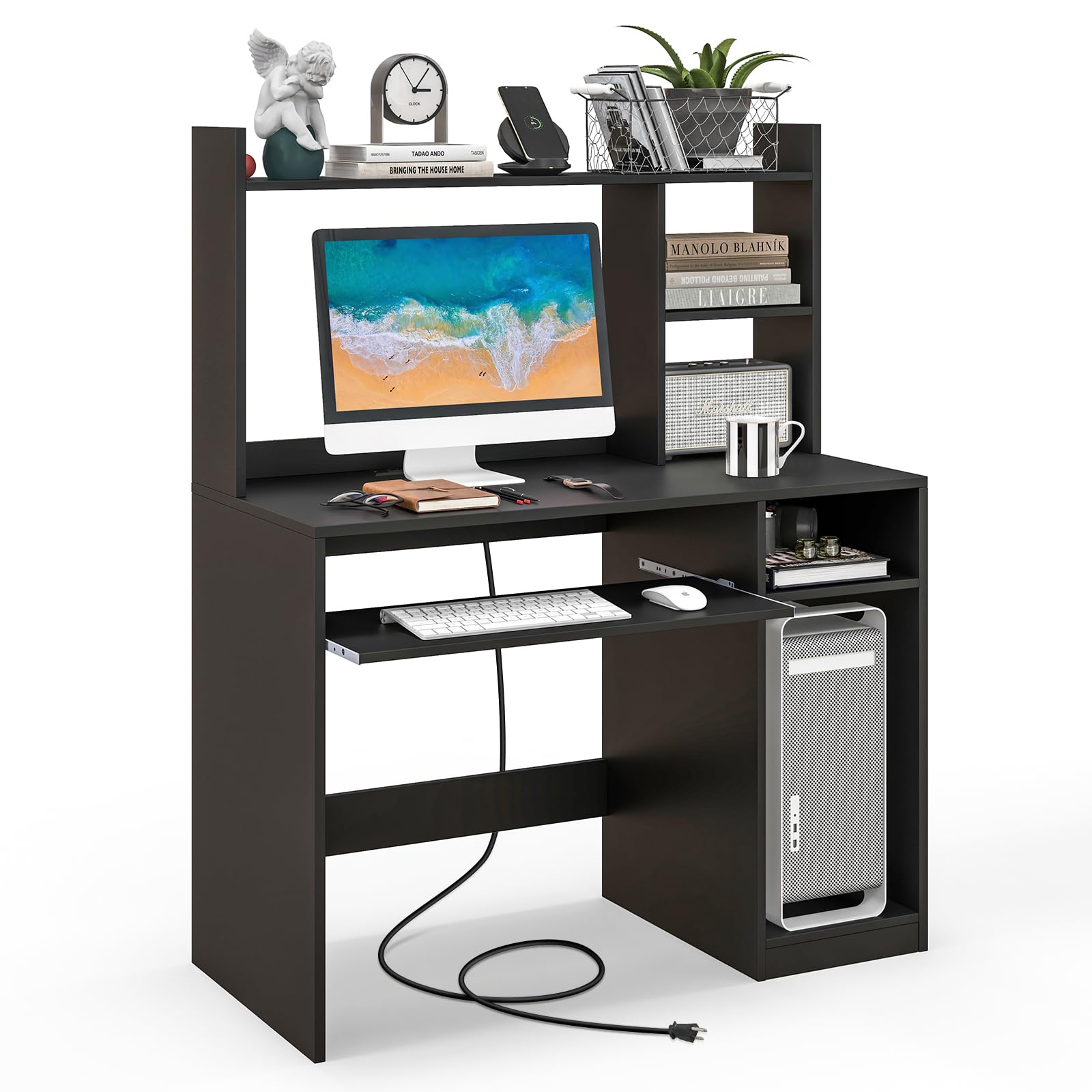 Giantex White Computer Desk with Hutch and Bookshelf