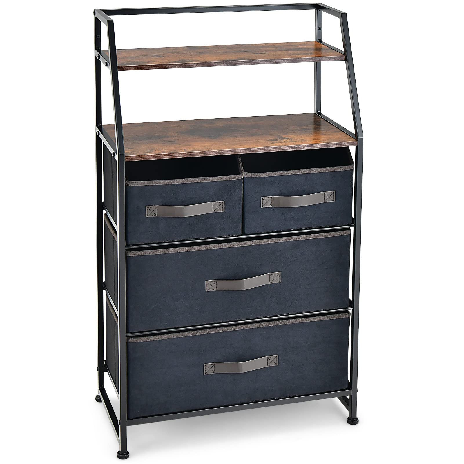 Giantex 4-Drawer Storage Dresser for Bedroom - Tall Storage Tower Unit with 2-Tier Shelf & Fabric Bins