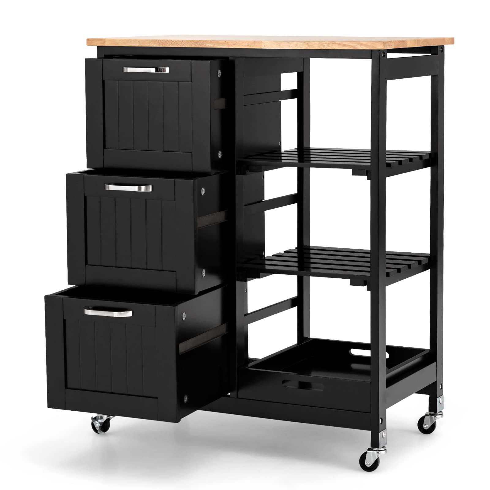 Giantex Kitchen Island Cart with Storage, Bar Serving Cart on Wheels with 3 Deep Drawers