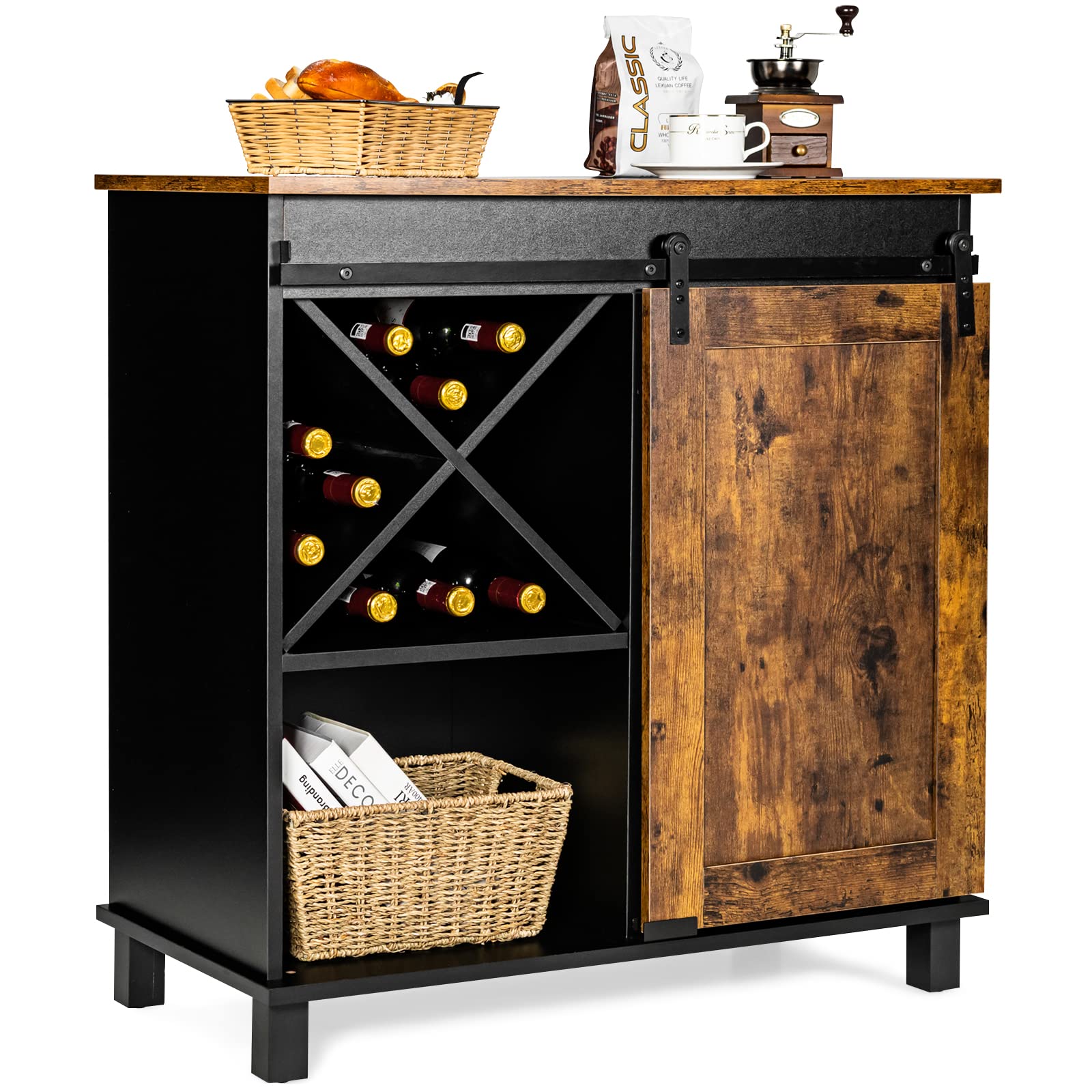 Giantex Sideboard, Coffee Bar Station with Sliding Barn Door(Industrial)