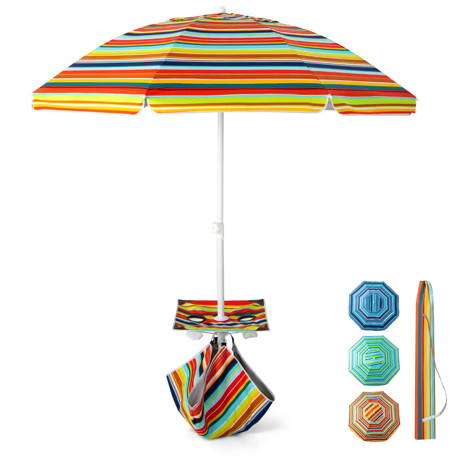 Giantex Beach Umbrella with Cup Holder Table and Sandbag