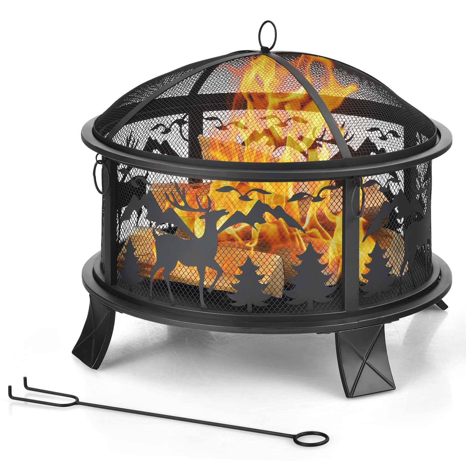 26 Inch Outdoor Firepit for Backyard, Garden and Patio Bonfires with Spark Screen