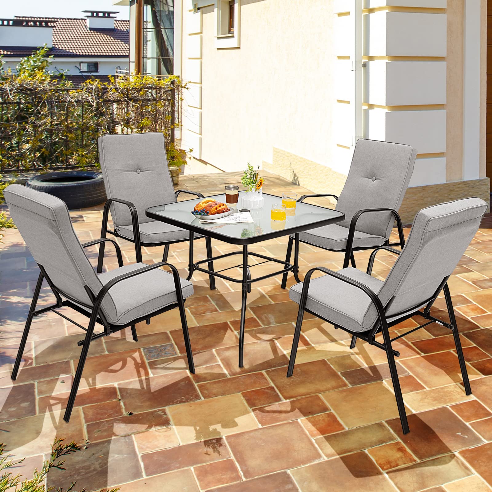 Giantex 4 Piece Patio Dining Chairs, Outdoor Stackable Chairs