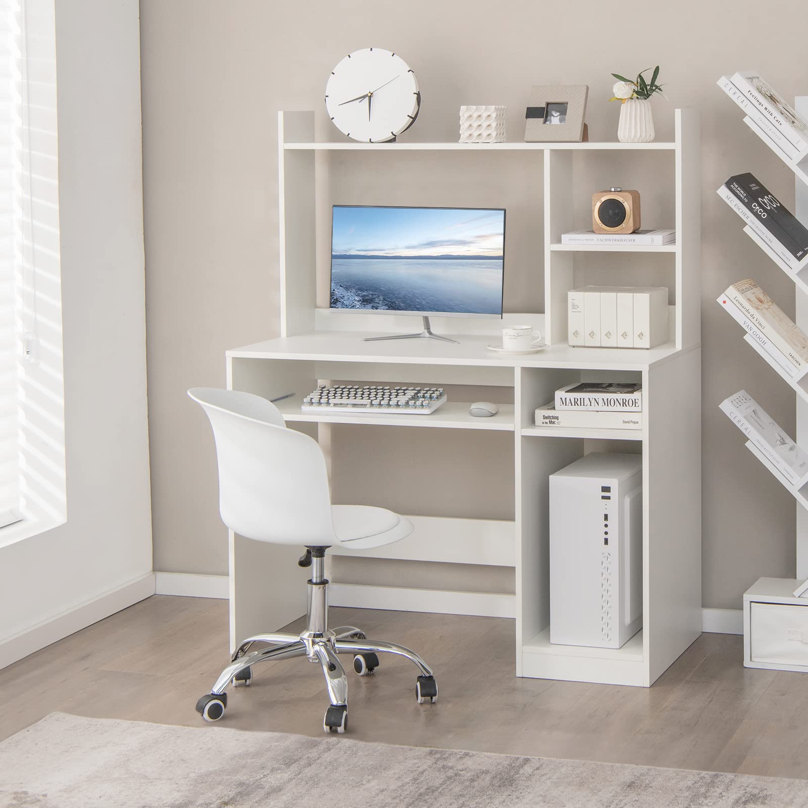 Giantex White Computer Desk with Hutch and Bookshelf