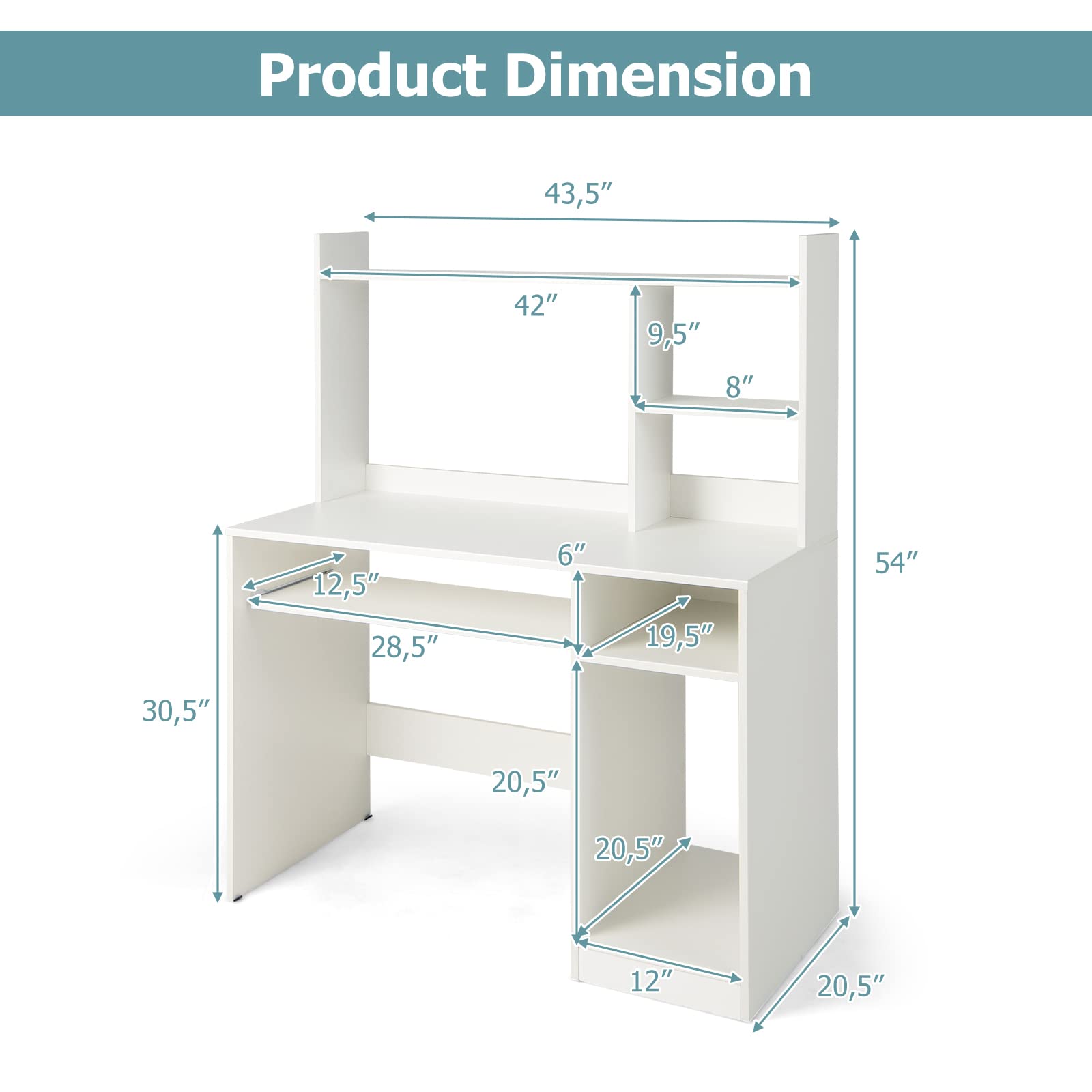 Giantex White Computer Desk with Hutch and Bookshelf