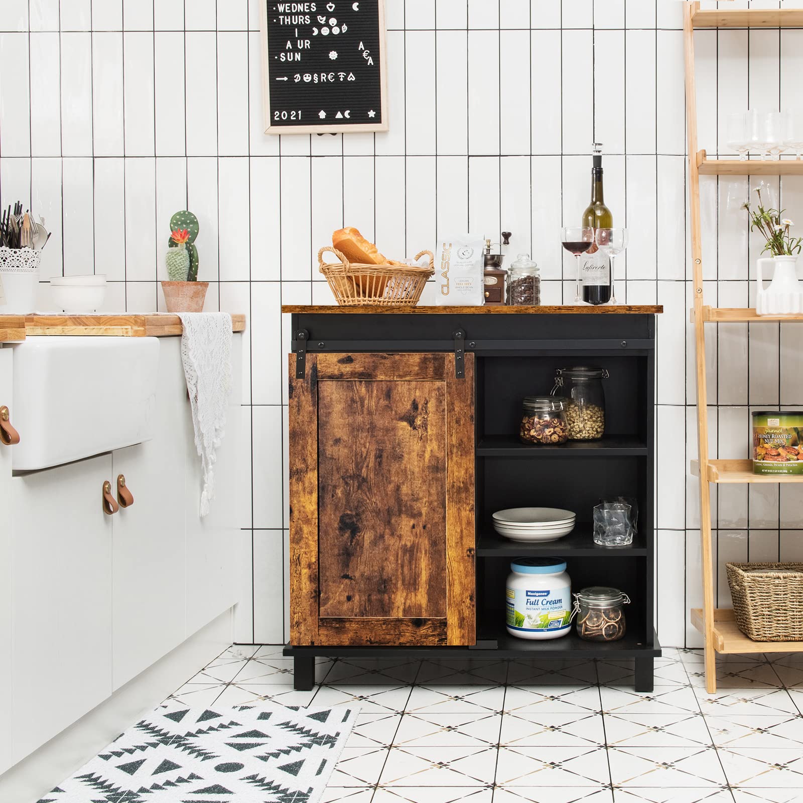 Giantex Sideboard, Coffee Bar Station with Sliding Barn Door(Industrial)