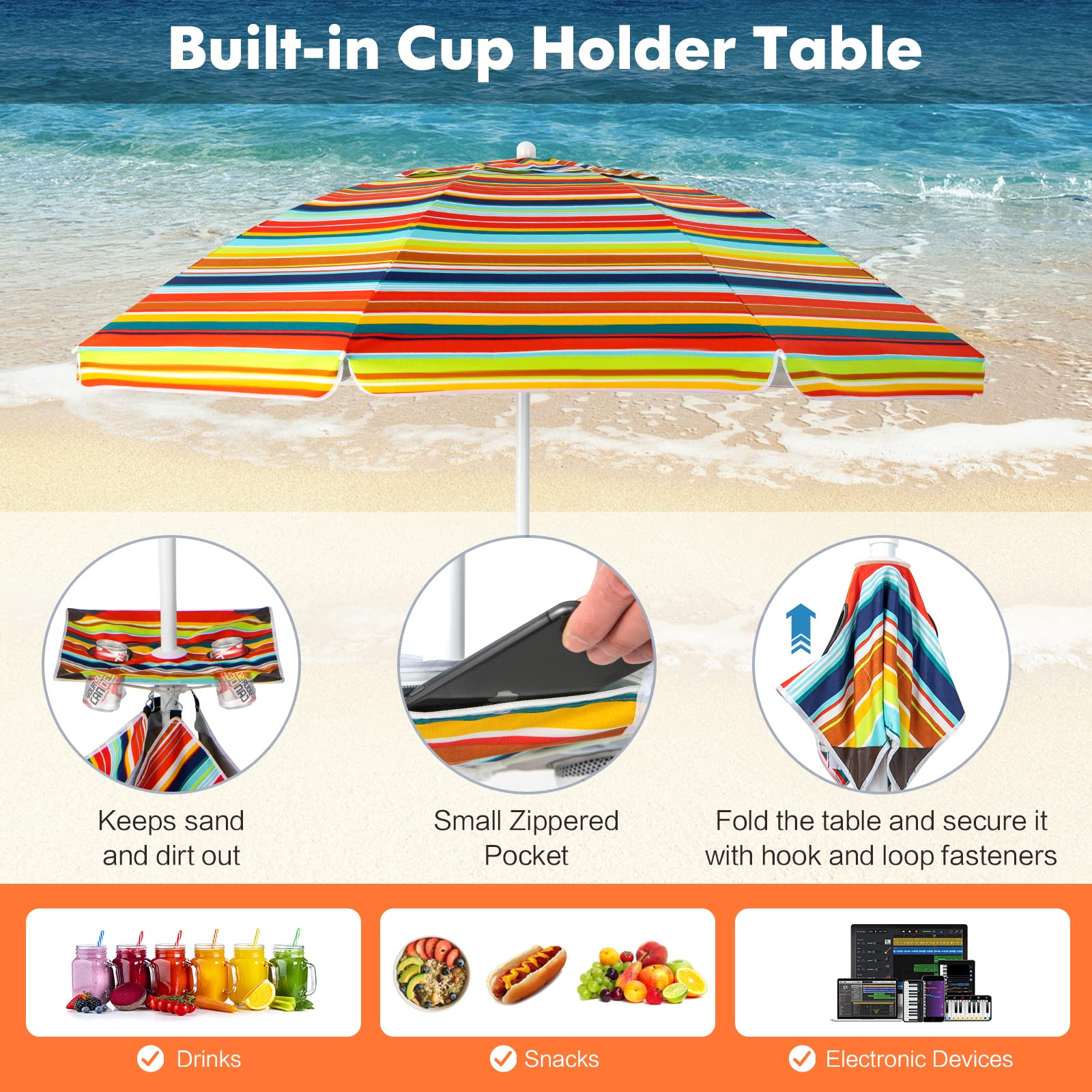 Giantex Beach Umbrella with Cup Holder Table and Sandbag