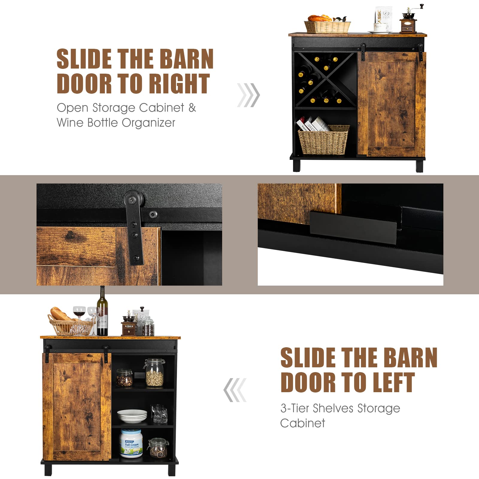 Giantex Sideboard, Coffee Bar Station with Sliding Barn Door(Industrial)