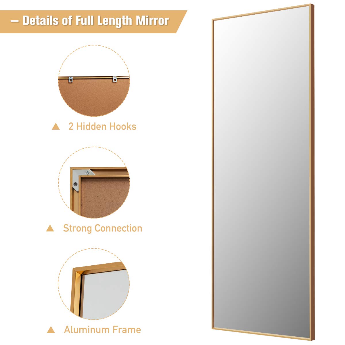 CHARMAID Full Length Mirror, 59inch x 22inch Large Rectangle Bedroom Mirror