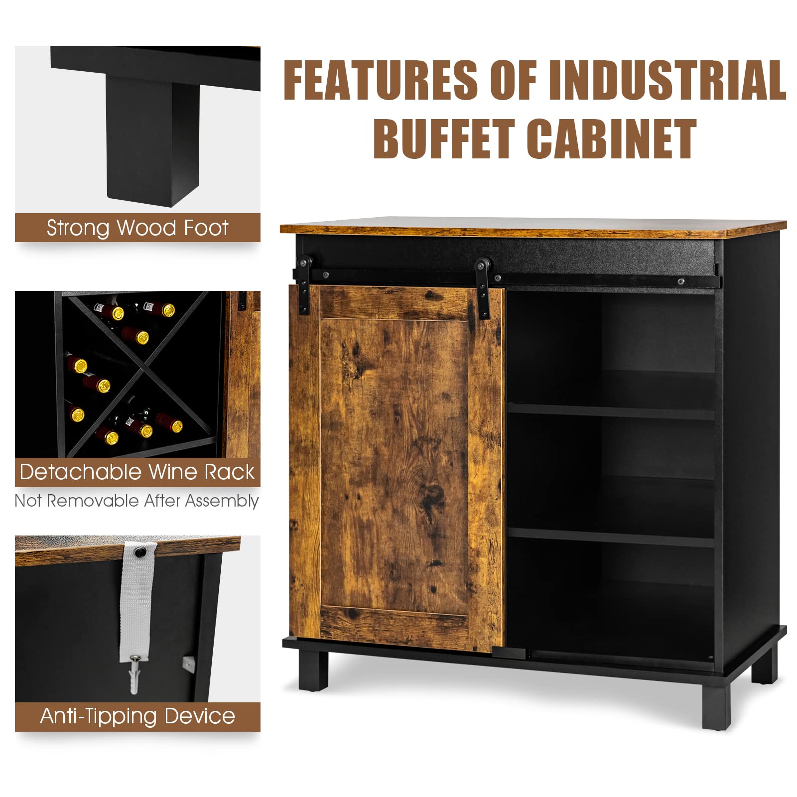 Giantex Sideboard, Coffee Bar Station with Sliding Barn Door(Industrial)