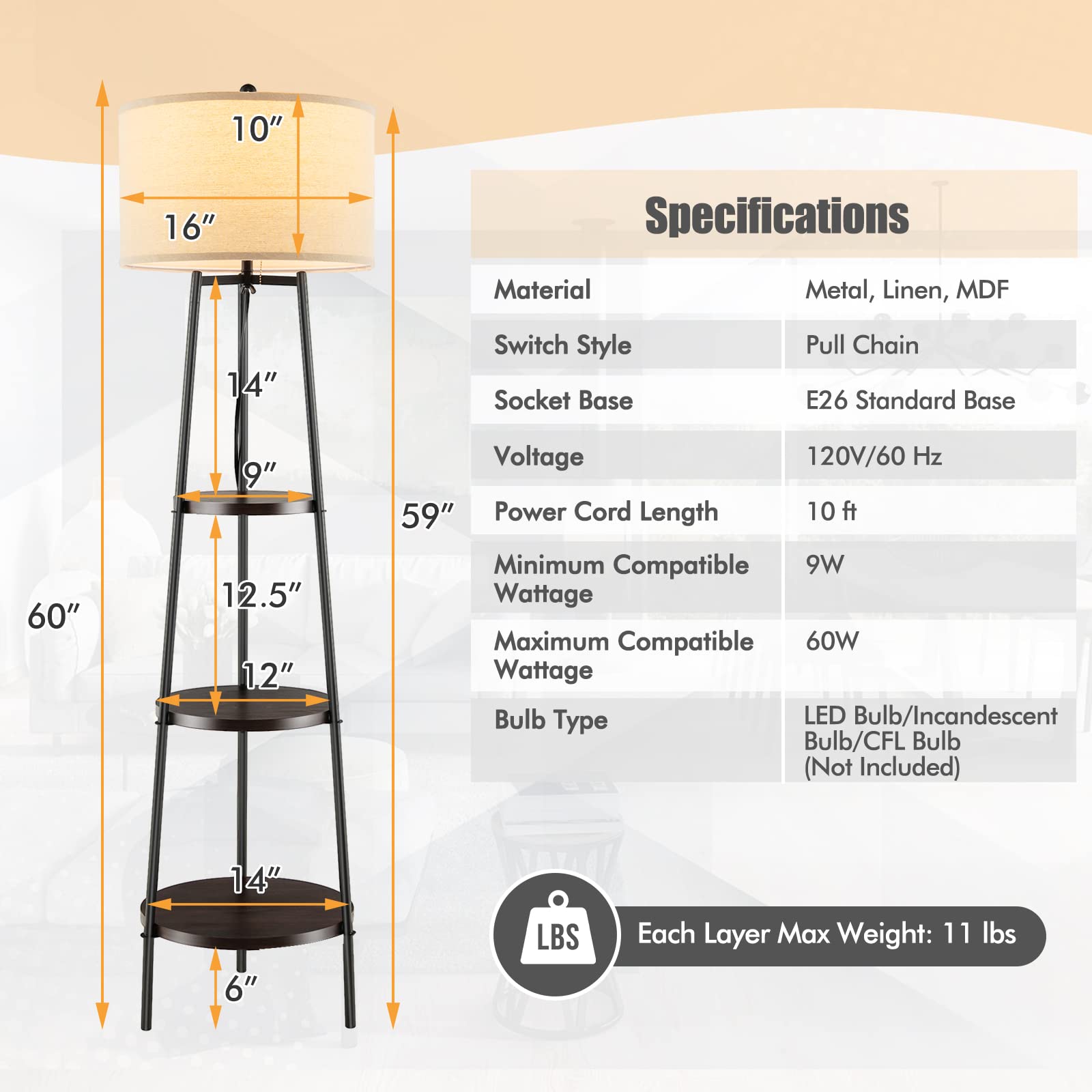 Giantex Floor Lamp with 3-Tier Shelves - Modern Standing Corner Floor Lamp