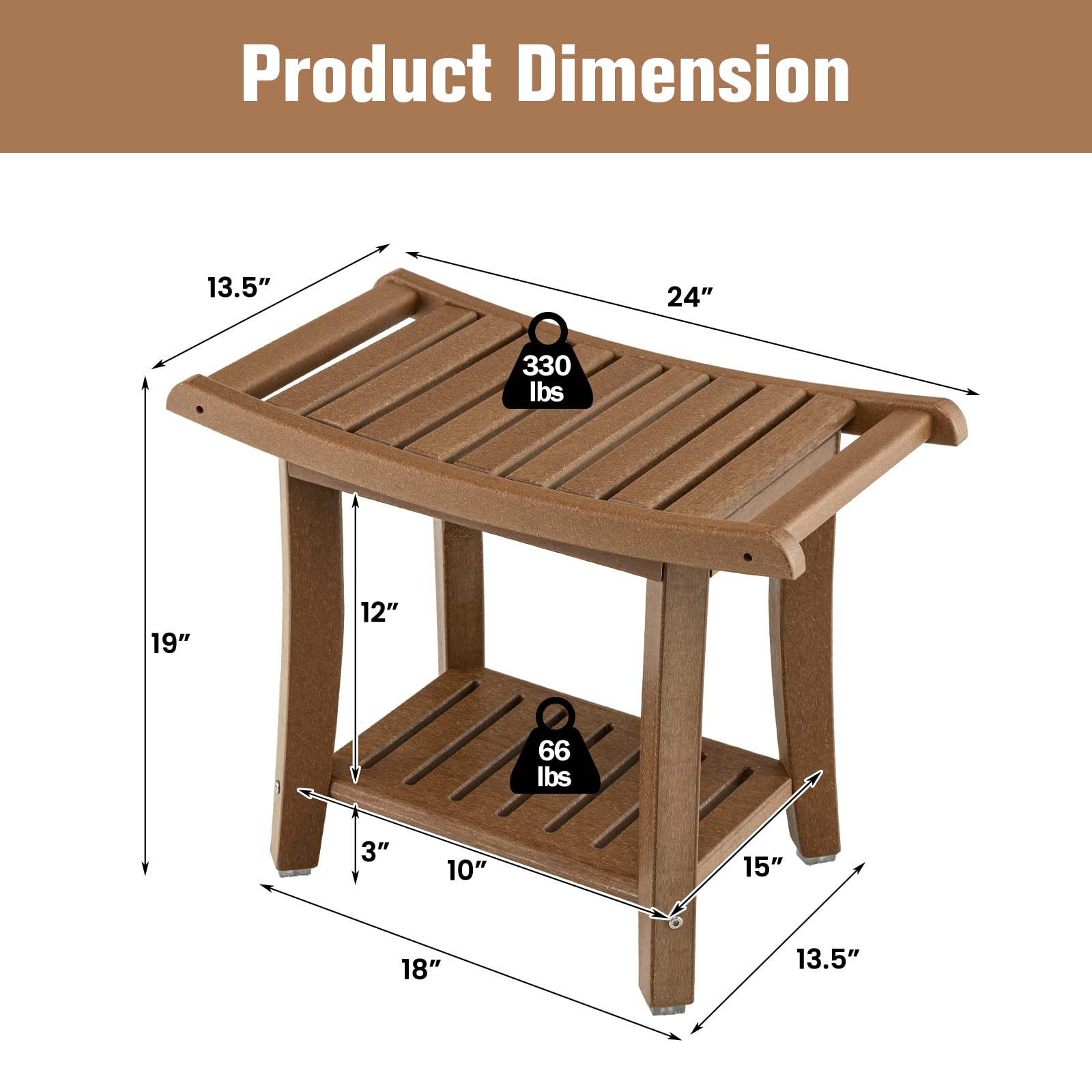 Giantex Shower Bench, HDPE Waterproof Shower Stool with Storage Shelf