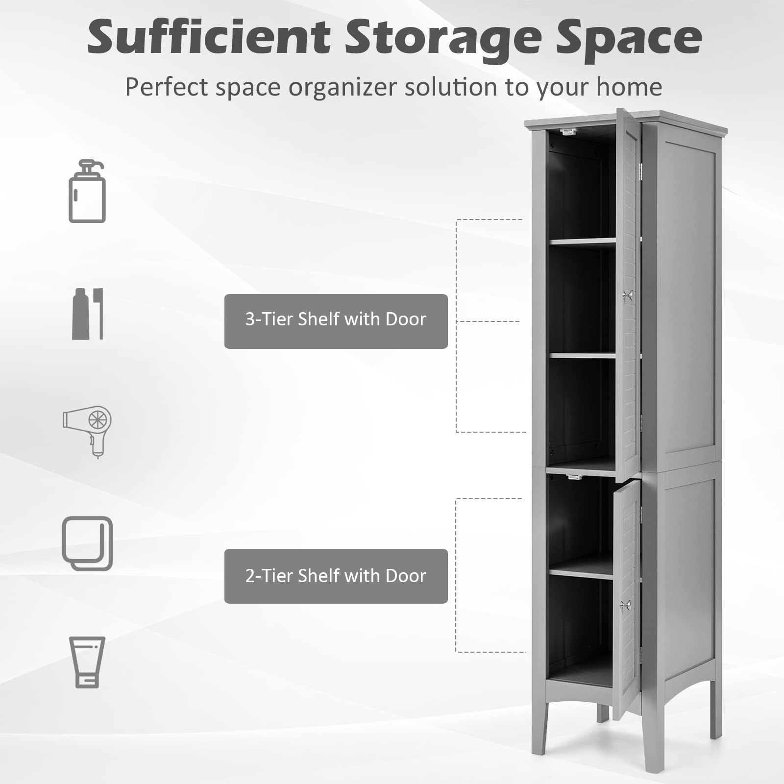 Storage Cabinet Bathroom High Cabinet with 5 Tier Shelves