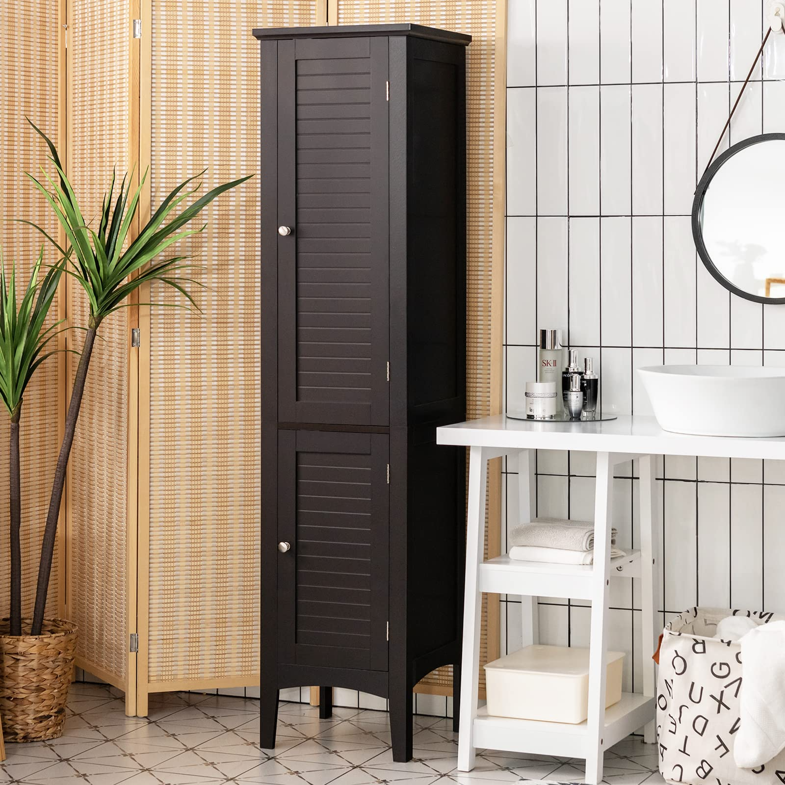 Storage Cabinet Bathroom High Cabinet with 5 Tier Shelves