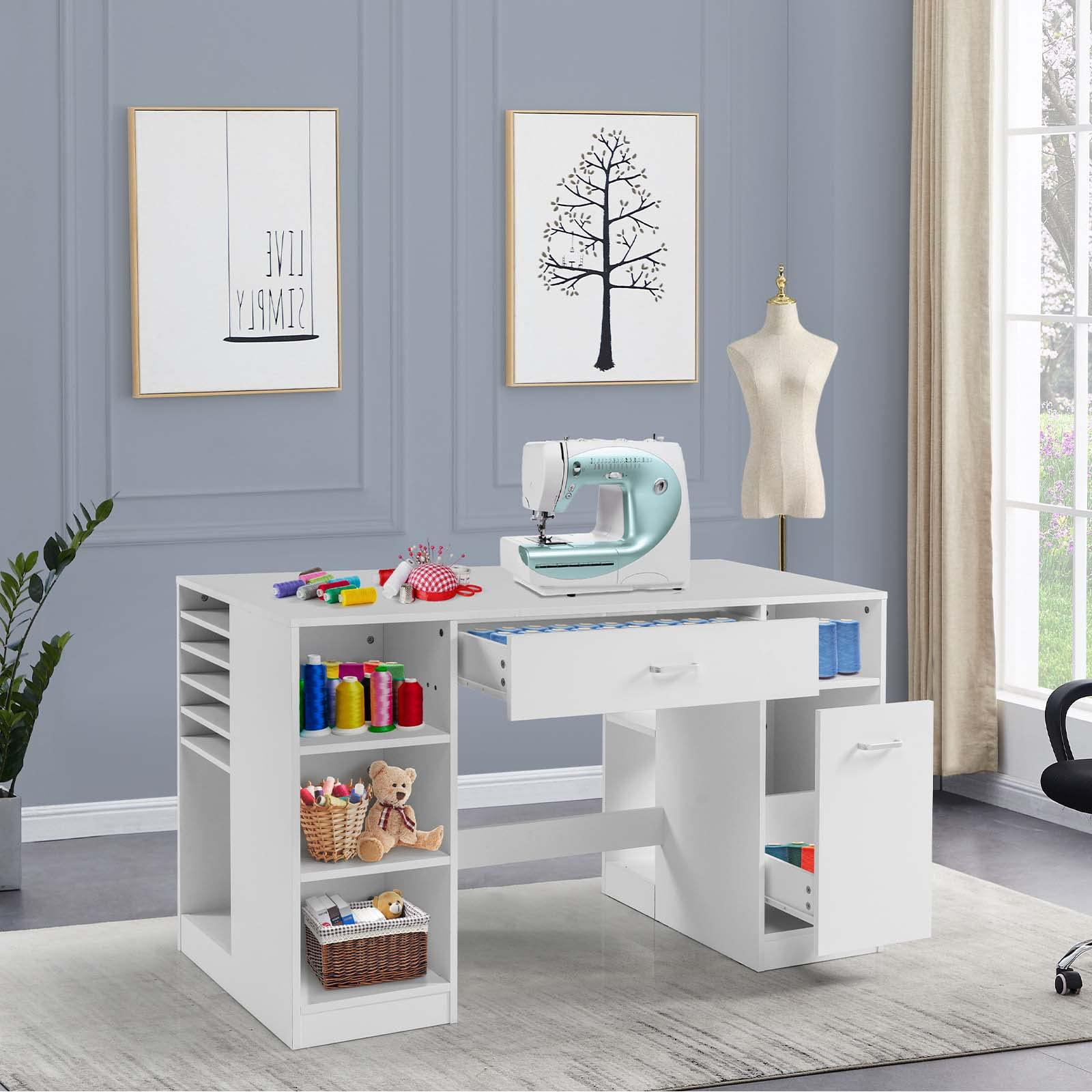 Giantex Craft Table with Storage, Artwork Sewing Table