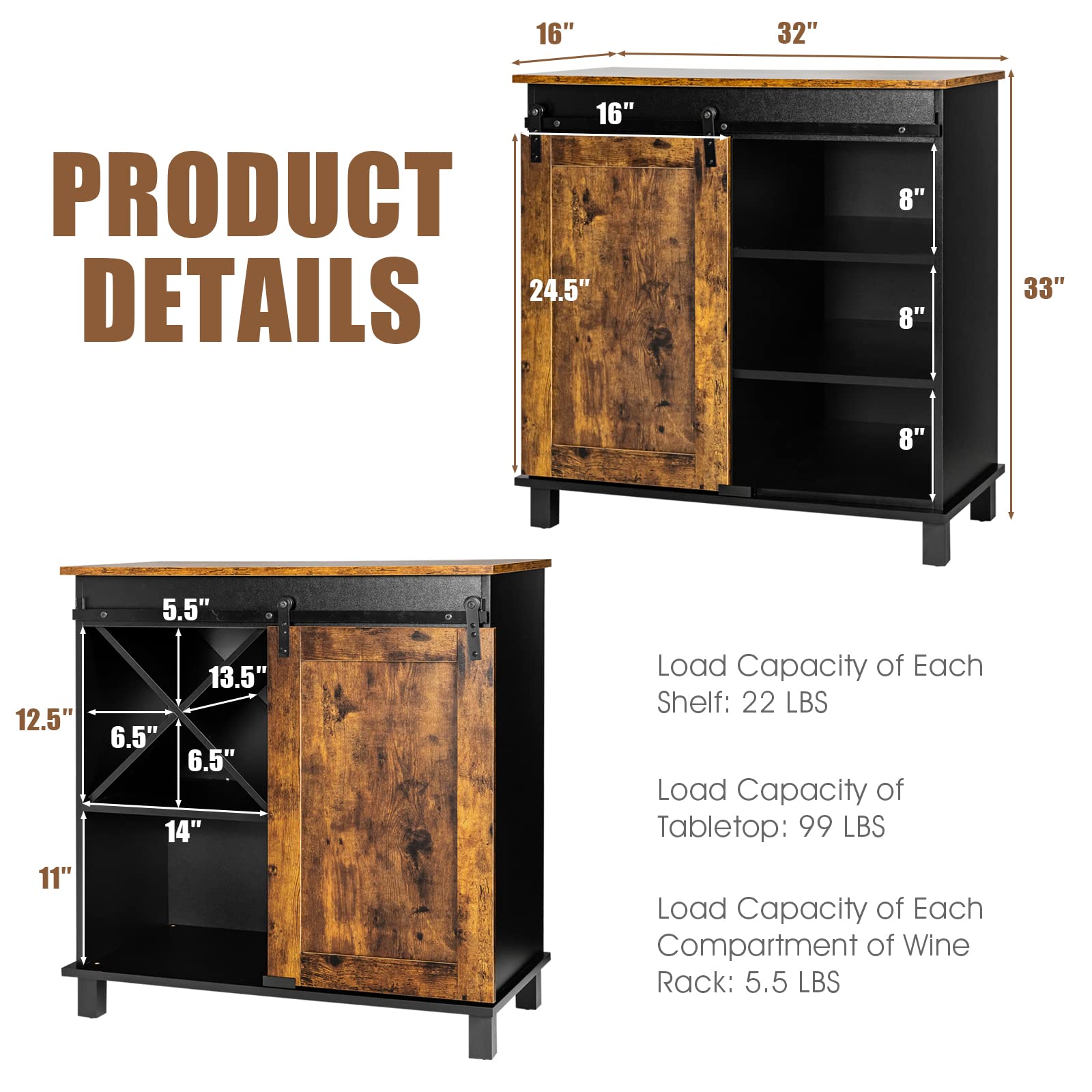 Giantex Sideboard, Coffee Bar Station with Sliding Barn Door(Industrial)