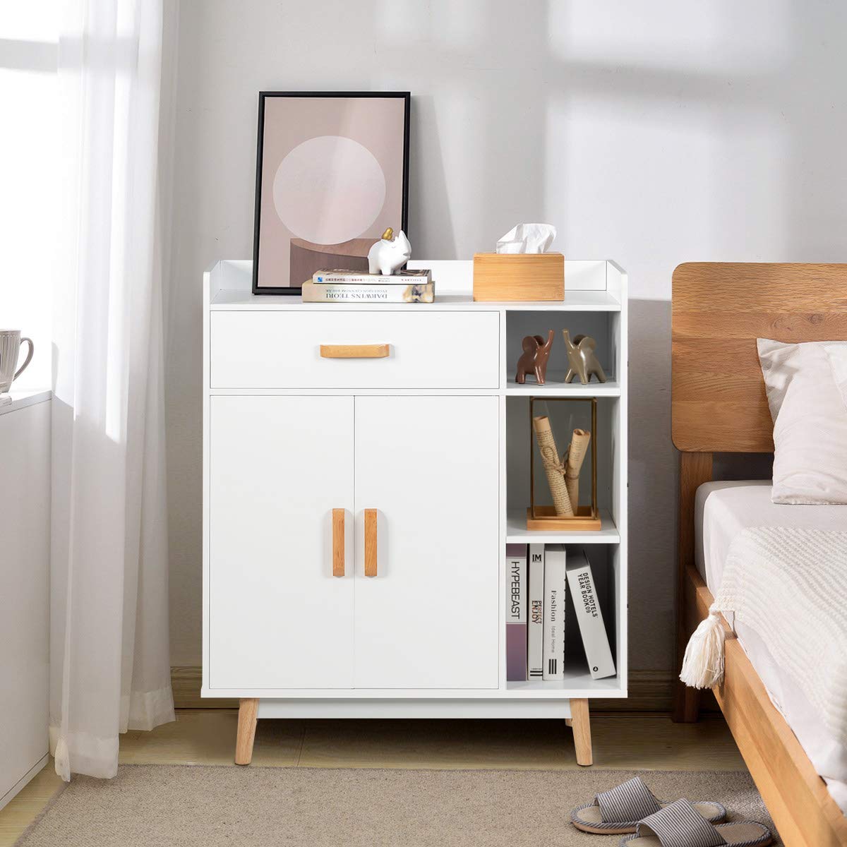 Floor Storage Cabinet Free Standing Cupboard Chest with 1 Drawer