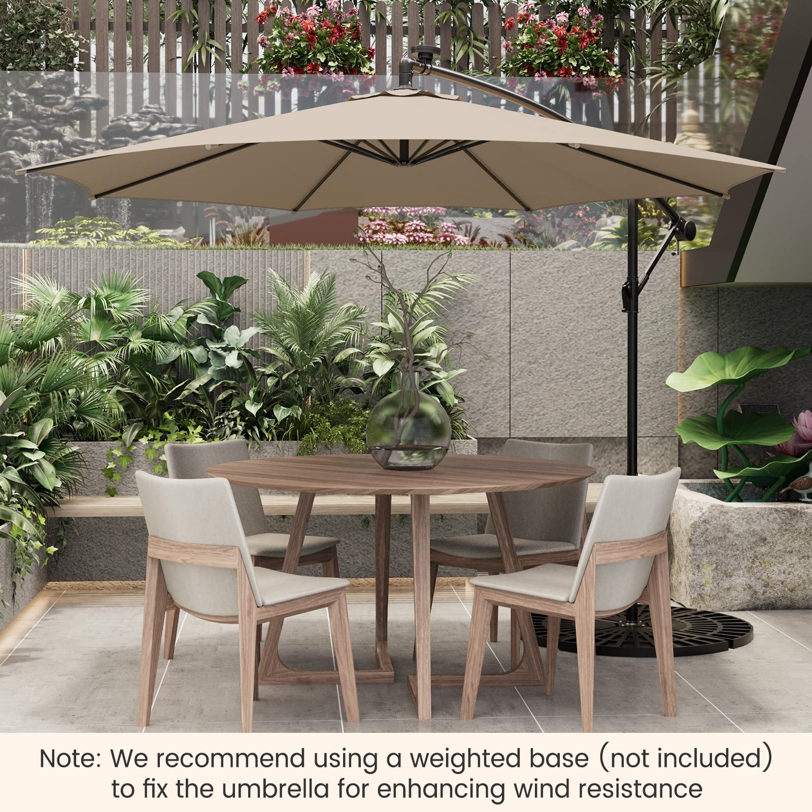 Giantex 10 ft Offset Patio Umbrella with 112 Solar Lights, Outdoor Cantilever Umbrellas with 8 Ribs