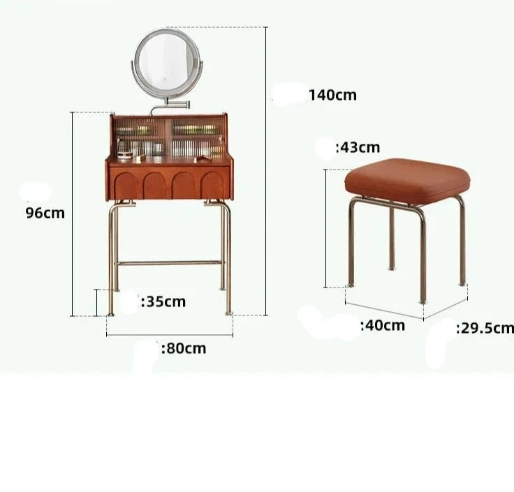 Solid Wood Vanity Table Makeup Mirror Dressing Table Organizer