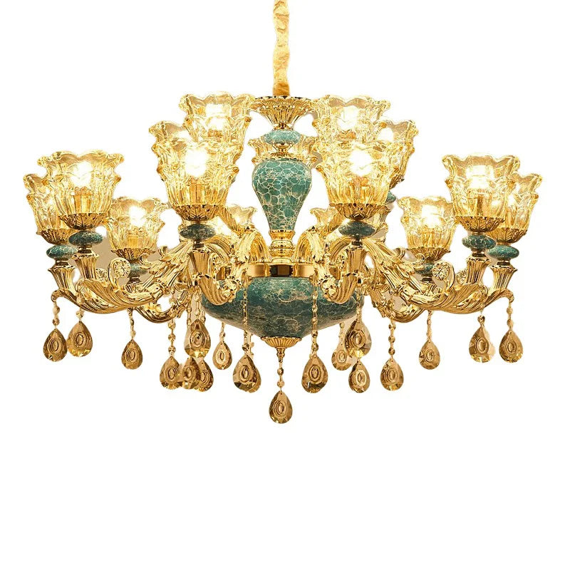 European-Style Ceramic Chandelier Luxury Crystal Lamp