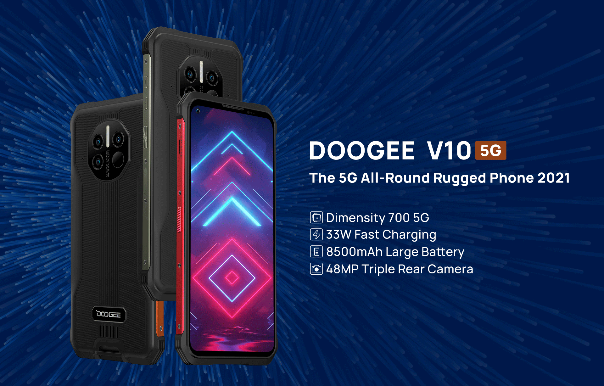 Doogee V10 8GB+128GB Infrared Forehead Thermometer   8500mAh Large battery 5G Rugged Phone