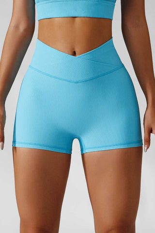 Ribbed High Rise Crossover Mini Shorts