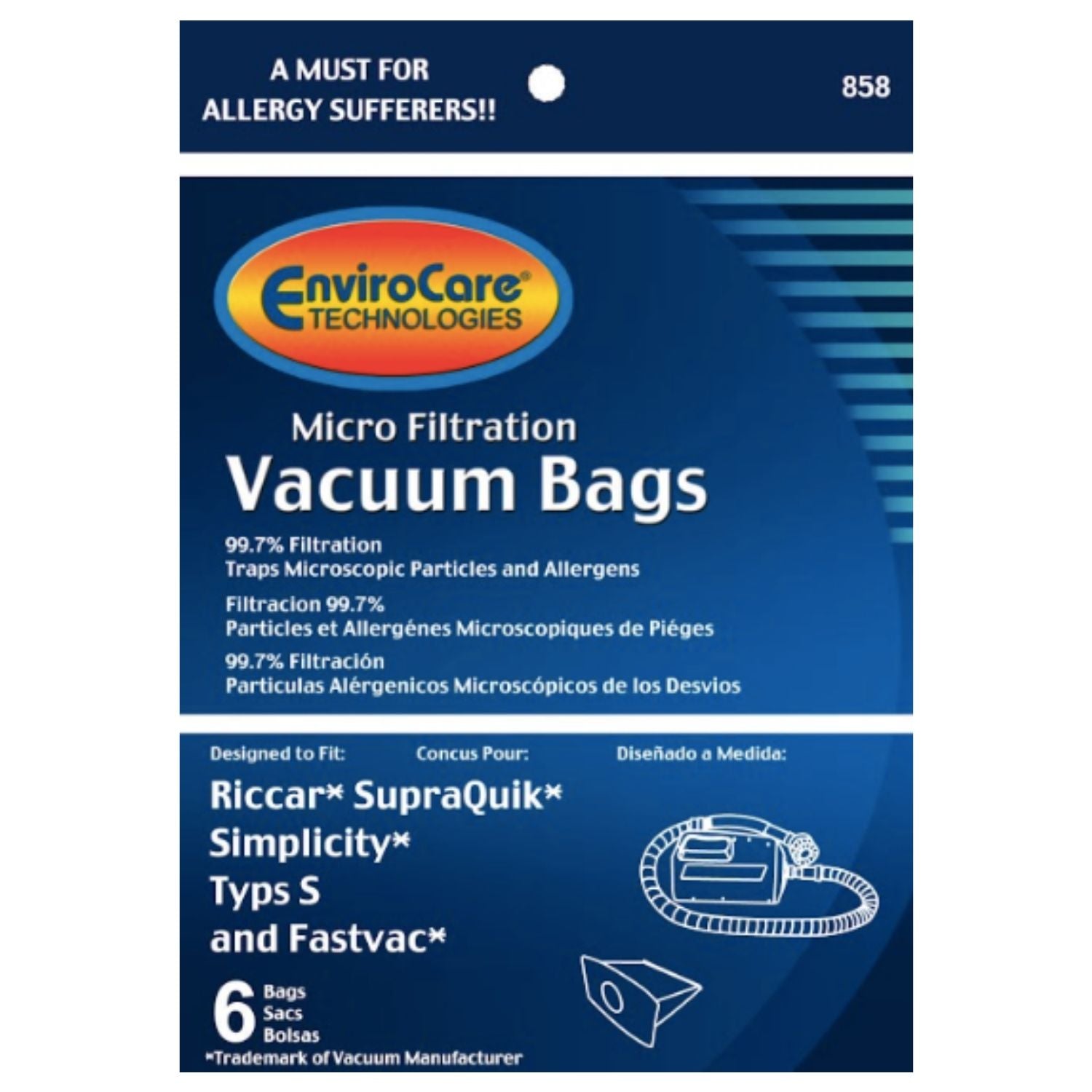 EnviroCare Riccar SupraQuick, Simplicity Type S and Fastvac Paper Vacuum Bags, (6 Pack)