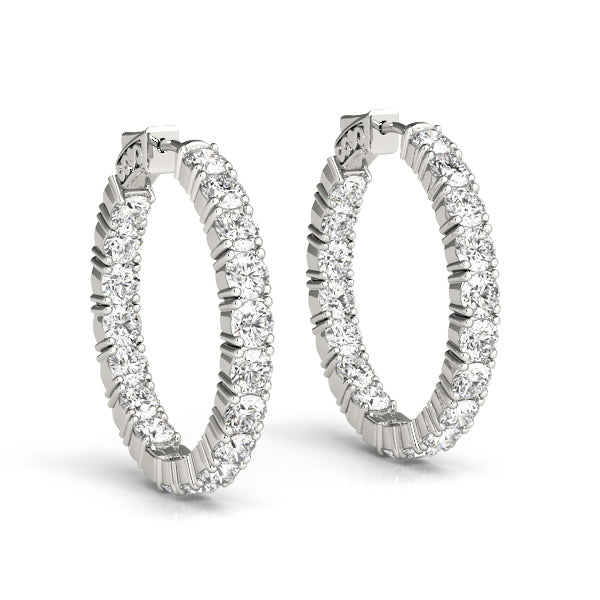 2.25 carat Round Diamond Oval Hoop earrings in and out set in 14K White Gold