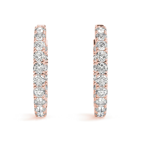 2.25 carat Round Diamond Oval Hoop earrings in and out set in 14K White Gold