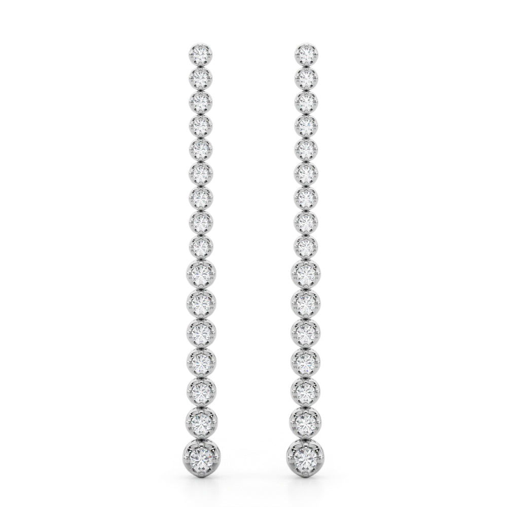 2.25 carat Round Diamond Long Tear Drop earrings set in 14K White Gold