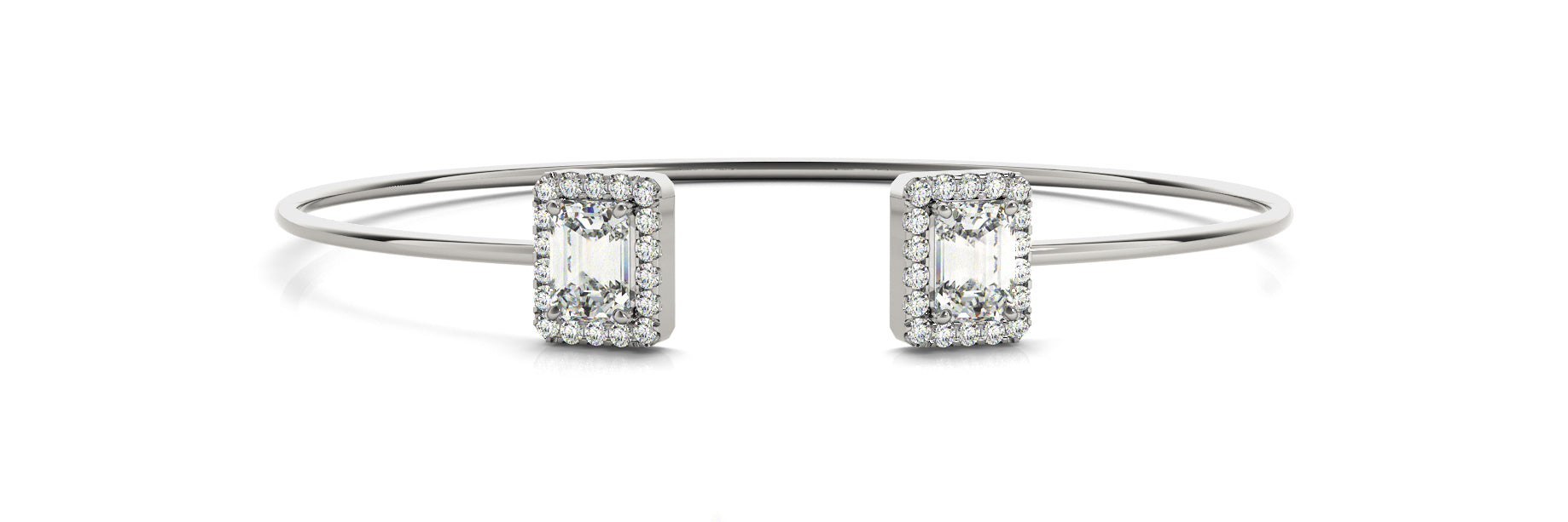 2.50 Carat Emerald Cut Diamond Halo Micropave Flex Bangle Bracelet (0.30ct) set in 14k Gold