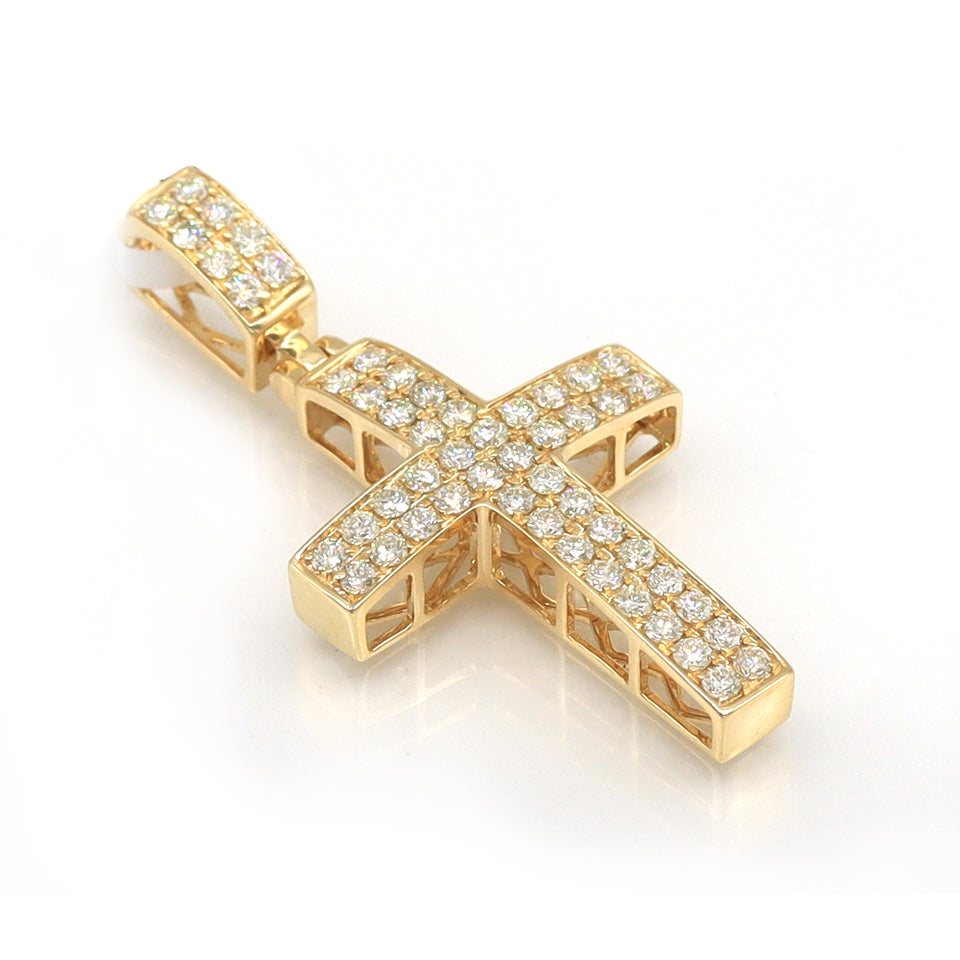 1.34 Carat F-VS Natural Round Diamond Cross Pendant Solid 14k Gold