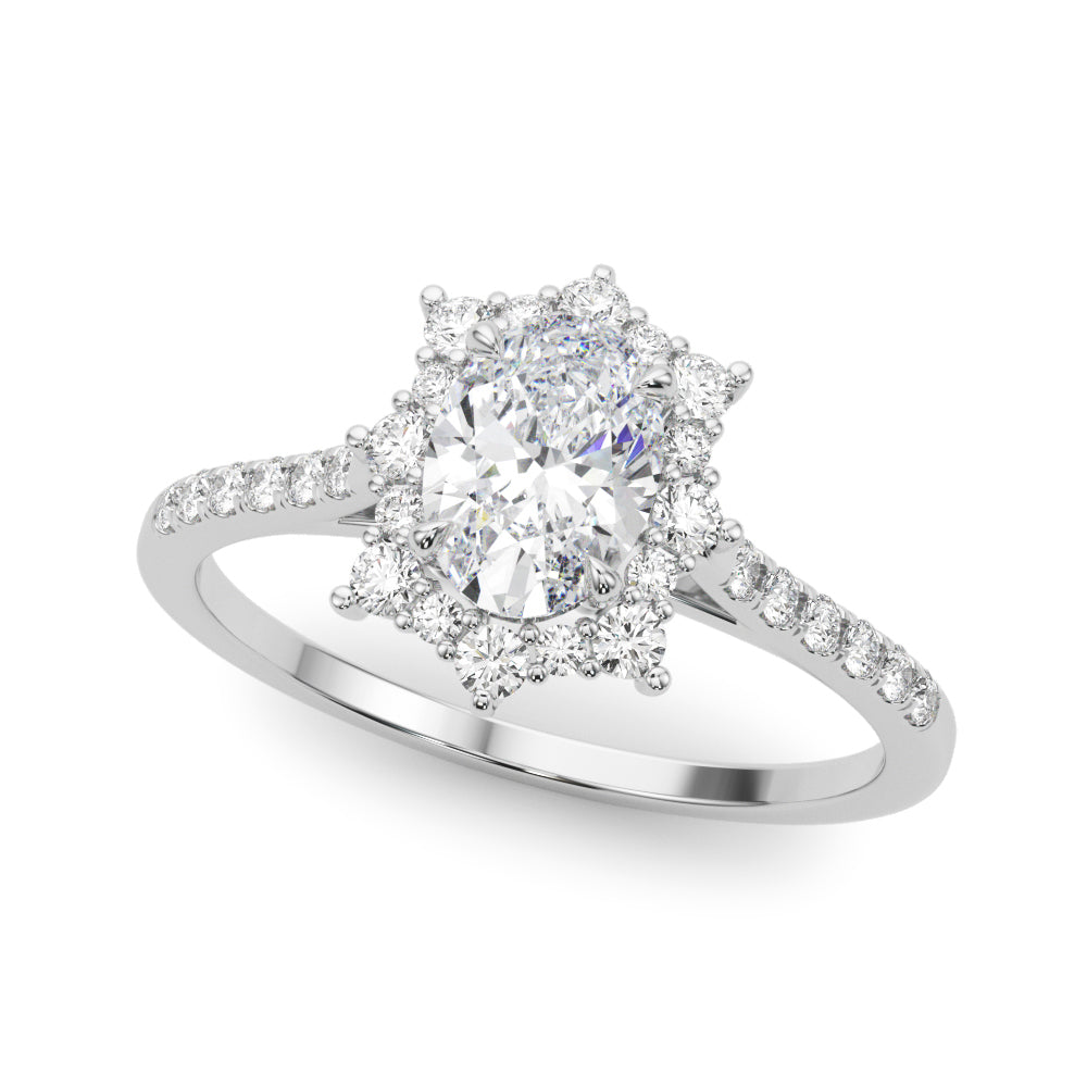 1.25ct Oval Cut Halo Enchanted Diamond Engagement Ring Setting (0.50ctw) In 14k Gold