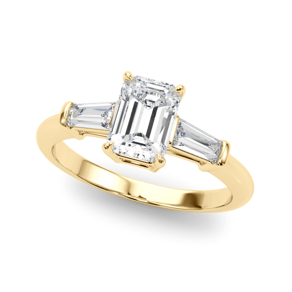 1 1/4 ct Emerald-cut Tapered Baguette Three Stone Diamond Engagement Ring Setting (0.50ctw) In 18k White Gold with 0.75 ct Matching wedding band